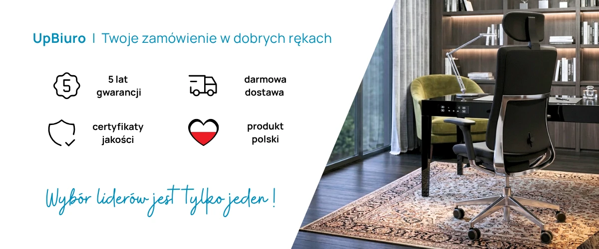 Ekskluzywny fotel biurowy Profim Violle 131SFL w wersji czarnej z polerowanym aluminium. Grafika podsumowująca korzyści: wysyłka w 24h, 5 lat gwarancji oraz certyfikat jakości dla prestiżowego gabinetu.